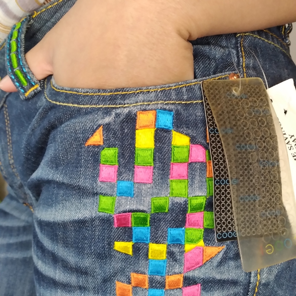 Coogi Rainbow Embroidery Low Rise Jeans #337 NWT